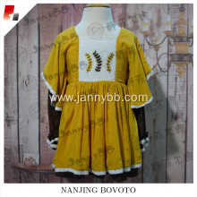 mustard hand embroidery long sleeve dress